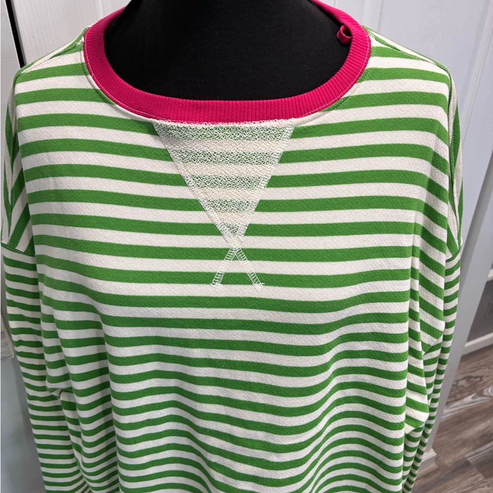 We The Free Green and Pink Striped Sweatshirt - Picture 2 of 7